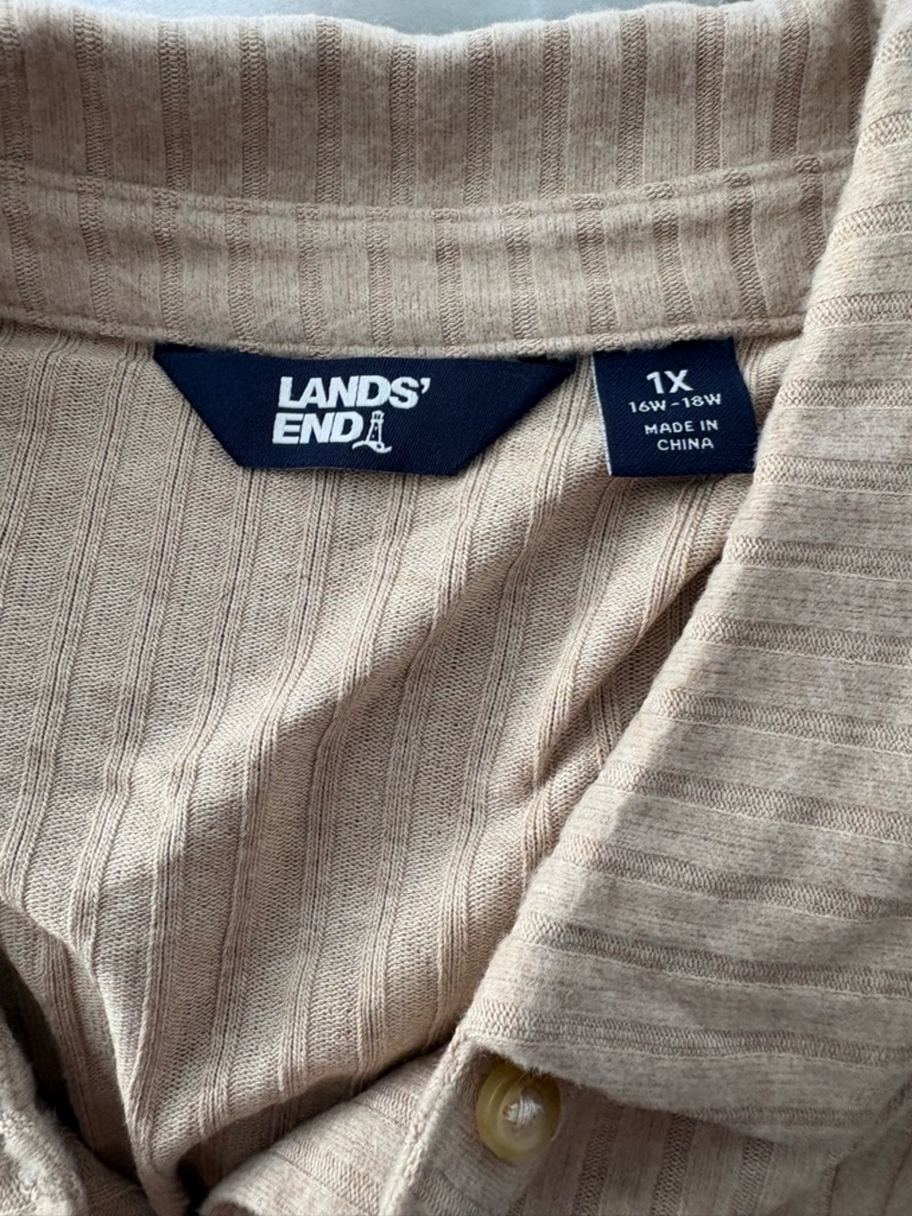 Lands' End Beige Ribbed Button-Front Knit Top - Picture 2 of 4